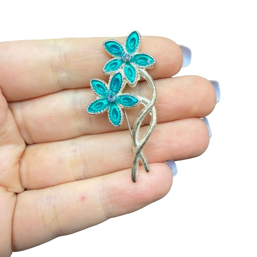 Vintage Jewelry Pair of blue flowers brooch Floral Pin